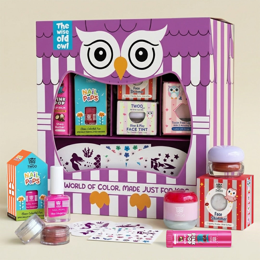 TWOO Kidz Purple Owl Magic Box | Easy-Off & Non-Toxic Play Makeup Kit for Girls | Age 3+