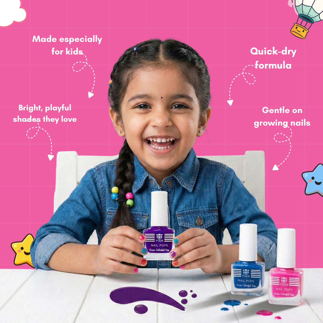 TWOO Kidz Nail Pops for Kids | Brave Blue Non-Toxic Nail Paint | Age 3+ | 5 ml