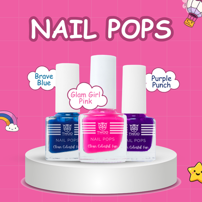TWOO Kidz Nail Pops for Kids | Brave Blue Non-Toxic Nail Paint | Age 3+ | 5 ml