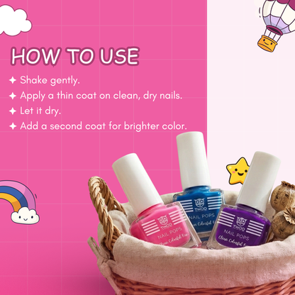 TWOO Kidz Nail Pops for Kids | Brave Blue Non-Toxic Nail Paint | Age 3+ | 5 ml