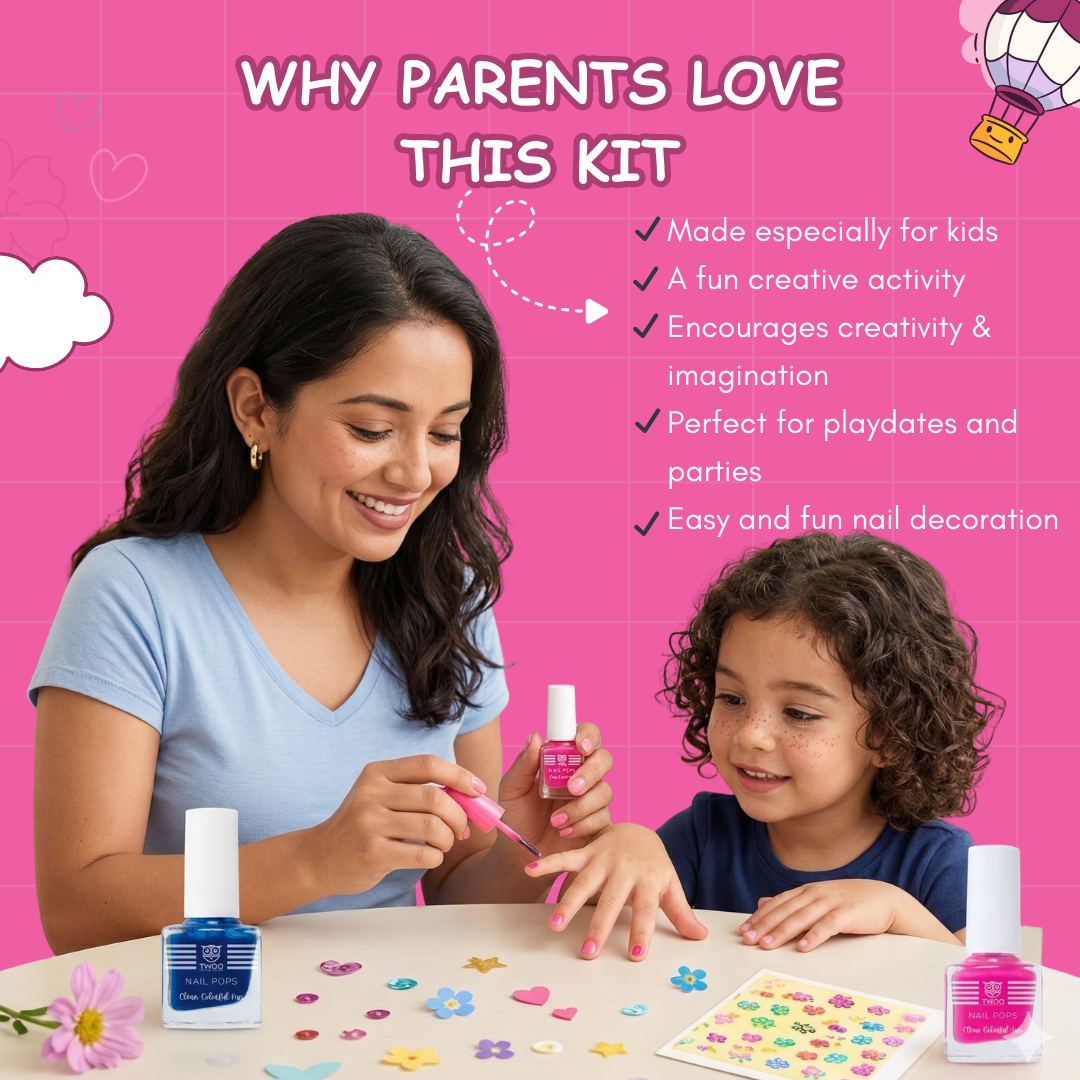 TWOO Kidz More Than Just Nail Paint Kit | Kids Nail Art & Play Makeup Set | Age 3+ | 1 Kit