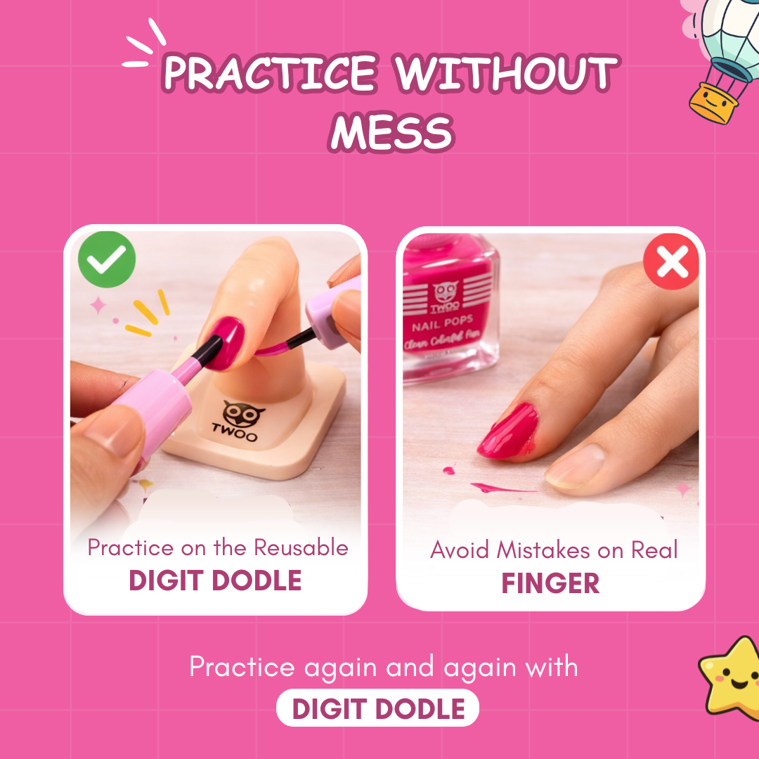 TWOO Kidz Practice Makes Perfect Nail Kit | Beginner-Friendly Nail Art Set for Kids | Age 3+ | 1 Kit