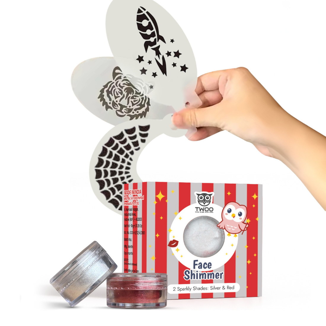 TWOO Kidz Galaxy Hero Shimmer & Stencils Kit | Kids Face & Body Glitter Play Set | Age 3+ | 1 Kit