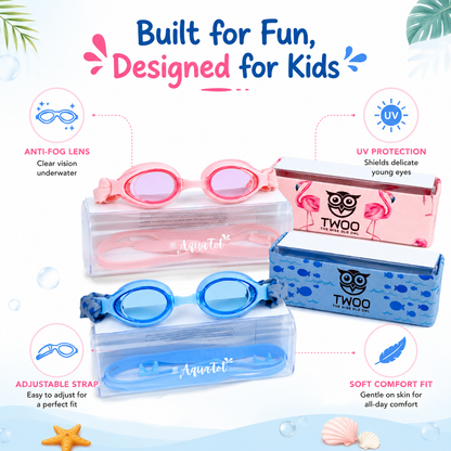 TWOO Kidz Swim Goggles for Kids 3+ Years | Anti-Fog Swimming Goggles with Soft Cloth & Silicone Straps | Adjustable Kids Swim Goggles for Boys & Girls