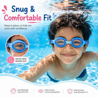 TWOO Kidz Swim Goggles for Kids 3+ Years | Anti-Fog Swimming Goggles with Soft Cloth & Silicone Straps | Adjustable Kids Swim Goggles for Boys & Girls