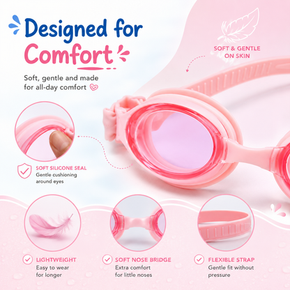 TWOO Kidz Swim Goggles for Kids 3+ Years | Anti-Fog Swimming Goggles with Soft Cloth & Silicone Straps | Adjustable Kids Swim Goggles for Boys & Girls