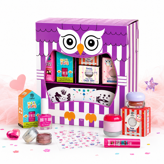 TWOO Kidz Purple Owl Magic Box | Easy-Off & Non-Toxic Play Makeup Kit for Girls | Age 3+