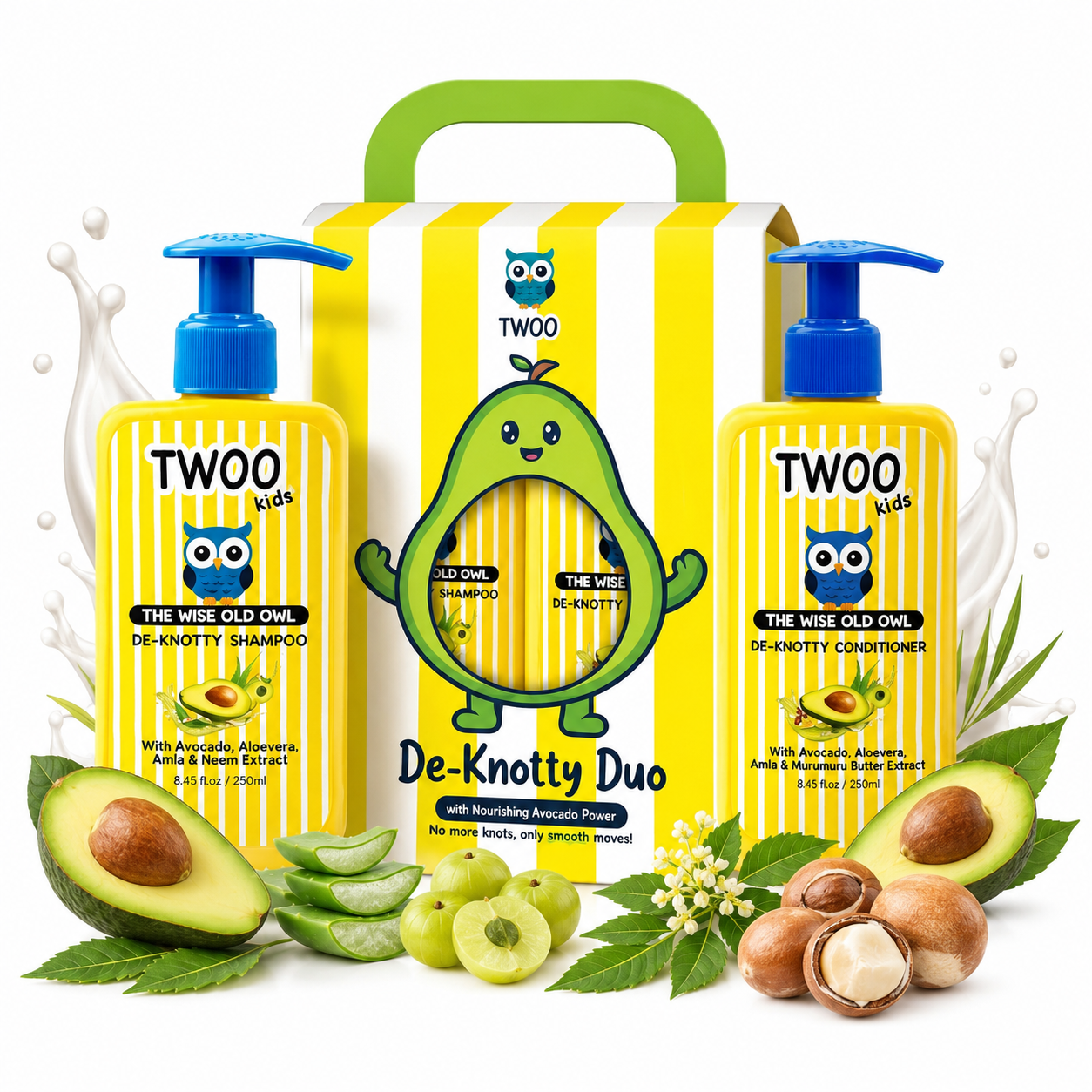 TWOO Kidz De-Knotty Duo Hair Care Combo | Shampoo & Conditioner for Smooth Tangle-Free Hair | Age 3+ | Combo Pack