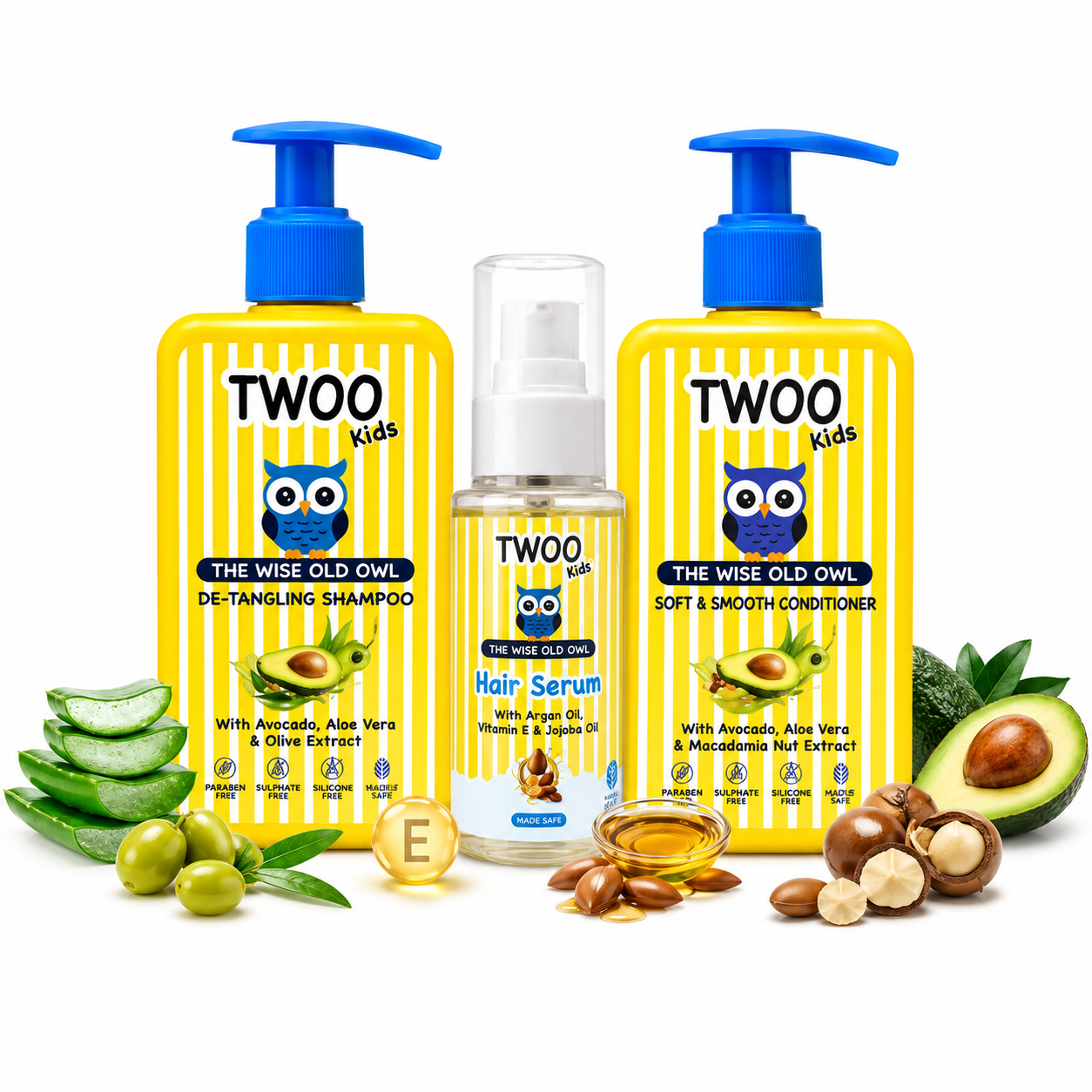 TWOO Kidz 3-Step Hair Care Combo for Kids | Shampoo, Conditioner & Hair Serum for Soft Tangle-Free Hair | Age 3+ | Combo Pack