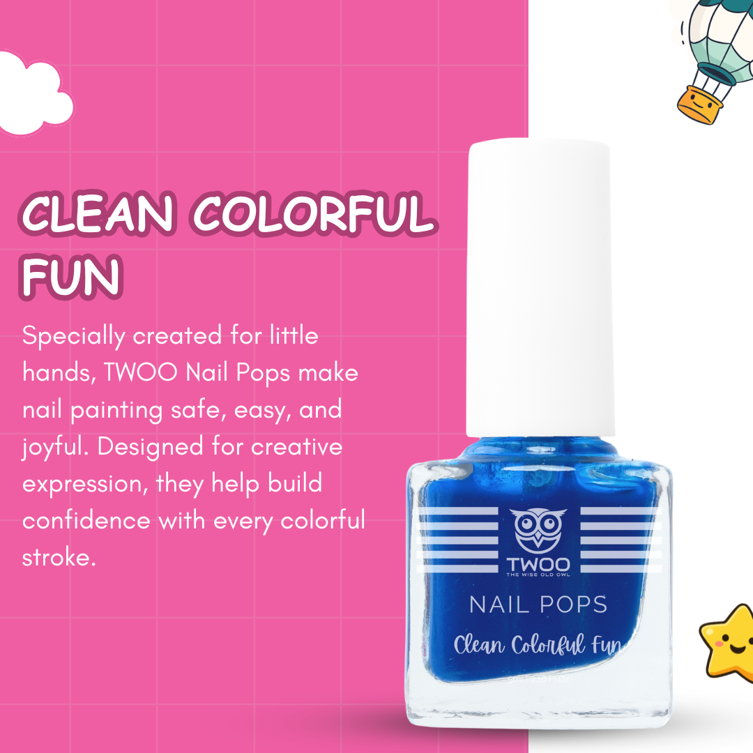 TWOO Kidz Nail Pops for Kids | Brave Blue Non-Toxic Nail Paint | Age 3+ | 5 ml
