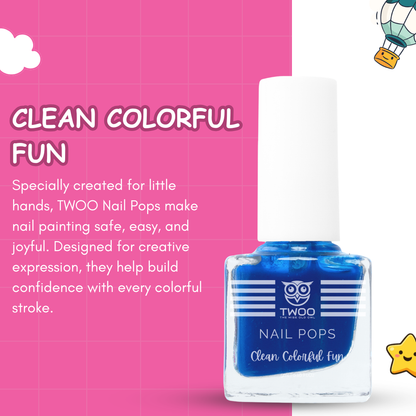 TWOO Kidz Nail Pops for Kids | Brave Blue Non-Toxic Nail Paint | Age 3+ | 5 ml
