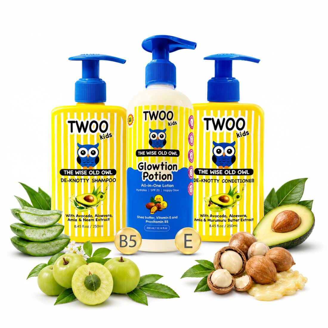 TWOO Kidz Gentle Glow Hair & Skincare Combo | Shampoo, Conditioner & SPF Lotion for Kids | Age 3+ | Combo Pack
