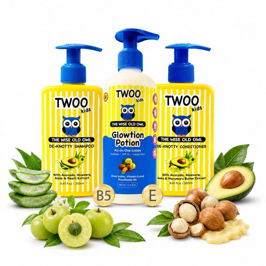 TWOO Kidz Gentle Glow Hair & Skincare Combo | Shampoo, Conditioner & SPF Lotion for Kids | Age 3+ | Combo Pack