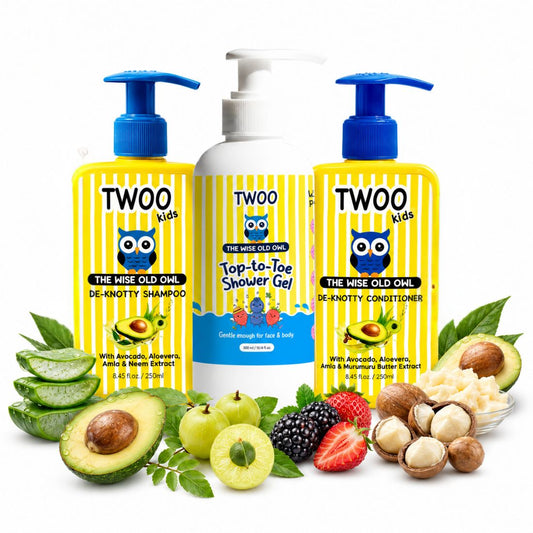 TWOO Kids Bath & Hair Care Routine | Shampoo, Conditioner & Shower Gel Combo for Kids 3+