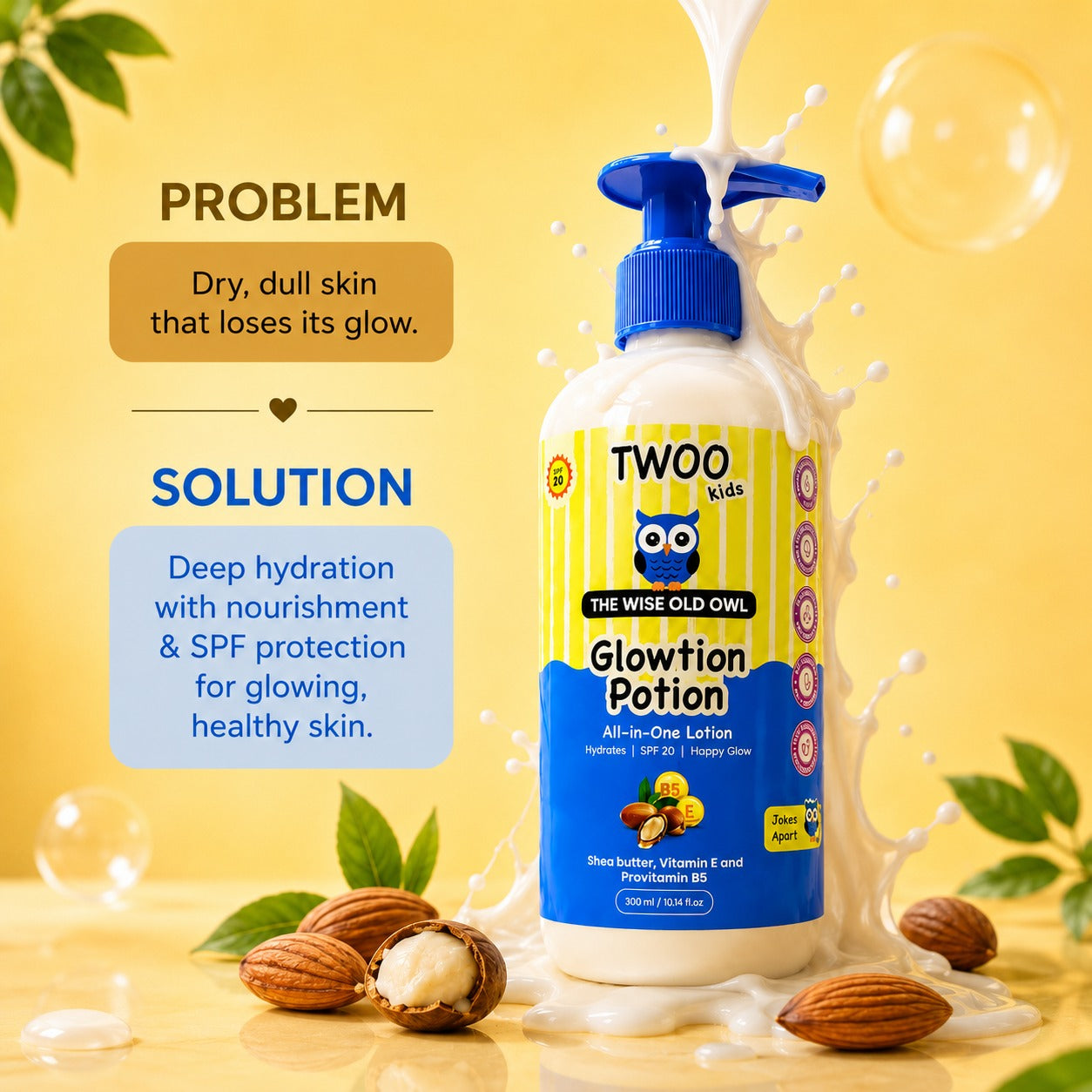 TWOO Kidz SPF Glowtion Potion for Kids | SPF 20 Gentle Hydrating Body Lotion | Age 3+ | 100 ml