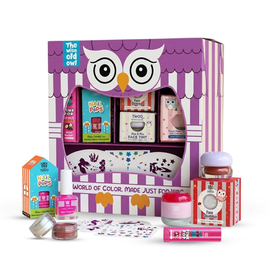 TWOO Kidz Purple Owl Magic Box | Easy-Off & Non-Toxic Play Makeup Kit for Girls | Age 3+