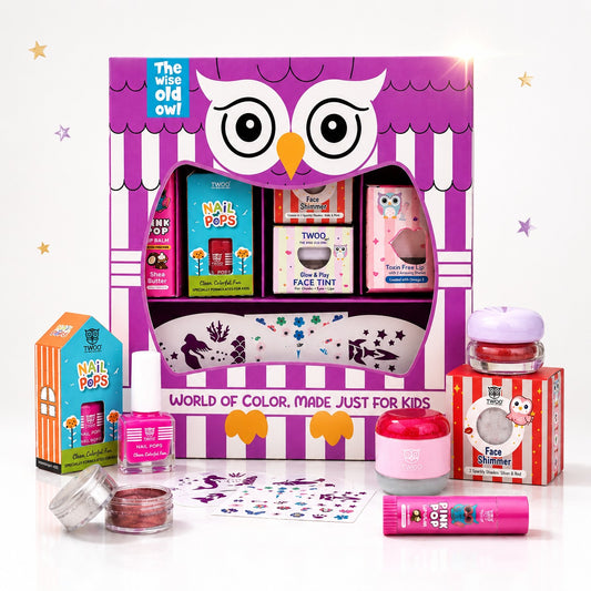 TWOO Kidz Purple Owl Magic Box | Easy-Off & Non-Toxic Play Makeup Kit for Girls | Age 3+