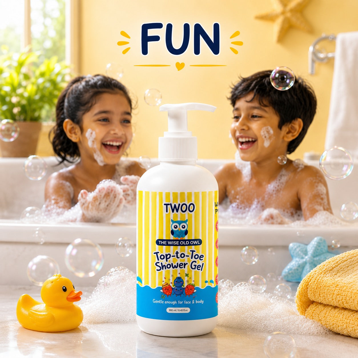 TWOO Kidz Top-to-Toe Shower Gel for Kids | Gentle Head-to-Toe Cleansing | Age 3+ | 300ml