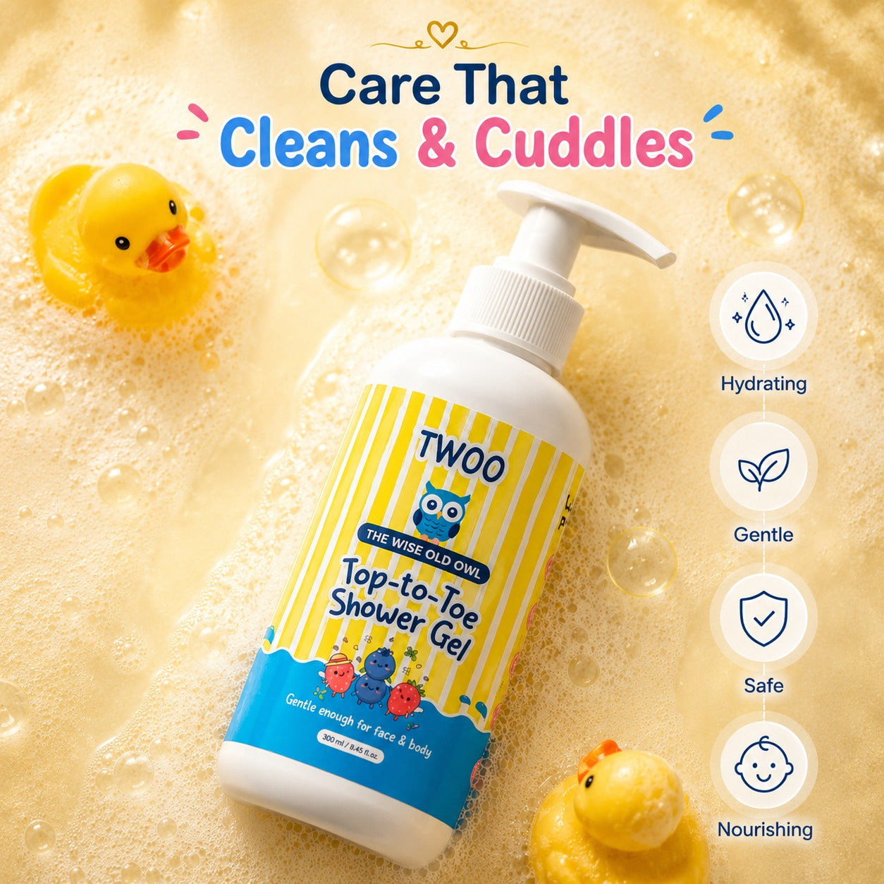 TWOO Kidz Top-to-Toe Shower Gel for Kids | Gentle Head-to-Toe Cleansing | Age 3+ | 300ml