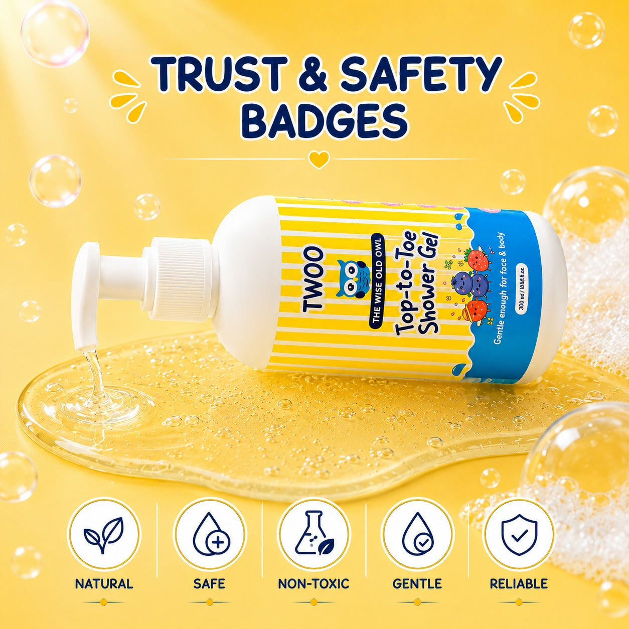 TWOO Kidz Top-to-Toe Shower Gel for Kids | Gentle Head-to-Toe Cleansing | Age 3+ | 300ml