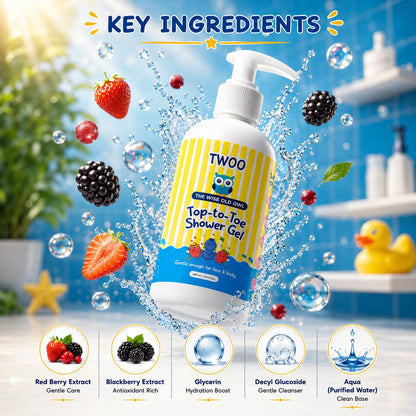 TWOO Kidz Top-to-Toe Shower Gel for Kids | Gentle Head-to-Toe Cleansing | Age 3+ | 300ml