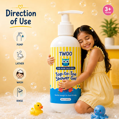 TWOO Kidz Top-to-Toe Shower Gel for Kids | Gentle Head-to-Toe Cleansing | Age 3+ | 300ml
