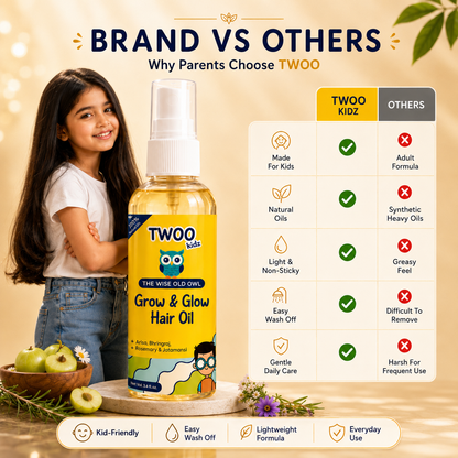 Why parents choose TWOO's hair oil over others — kid-friendly, natural oils, easy wash off