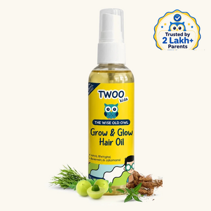 TWOO Kids Grow & Glow Hair Oil for kids' hair growth with amla, bhringraj and rosemary — trusted by 2 lakh+ parents