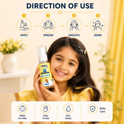 How to use TWOO Kids hair smoothing serum — apply, spread, smooth and shine