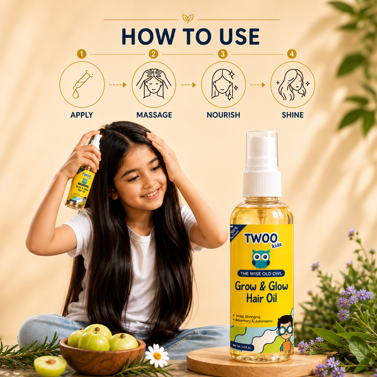 How to use TWOO Kids hair oil — apply, massage, nourish and shine