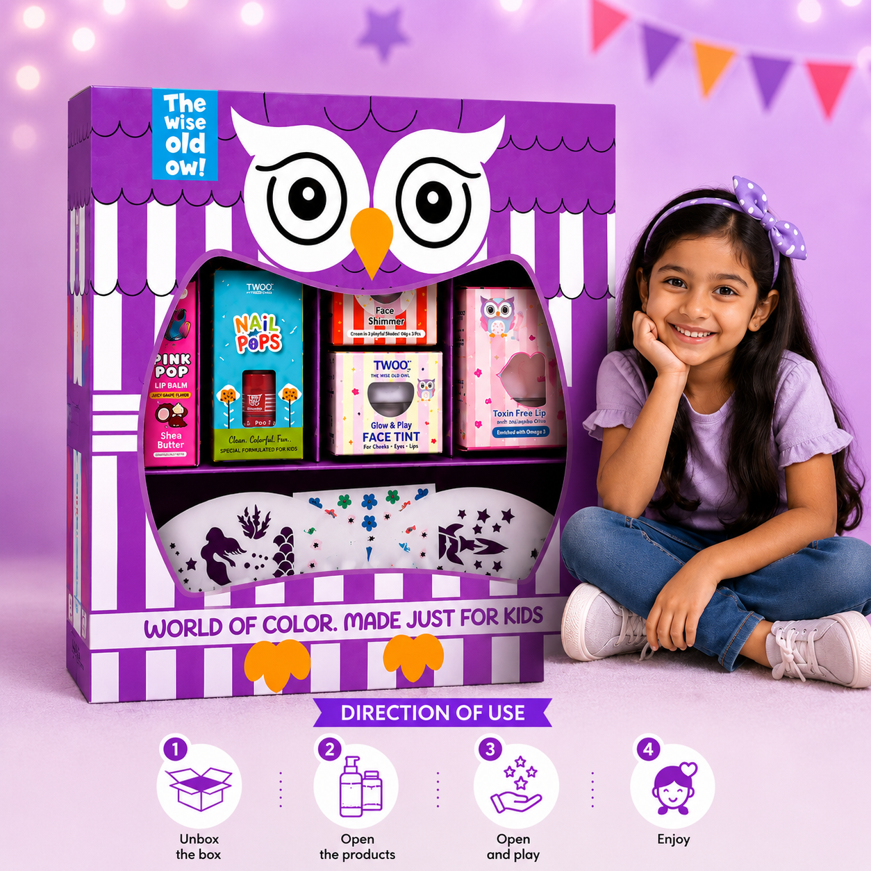 How to use the Purple Owl kids makeup kit in 4 easy steps — unbox, open, play and enjoy
