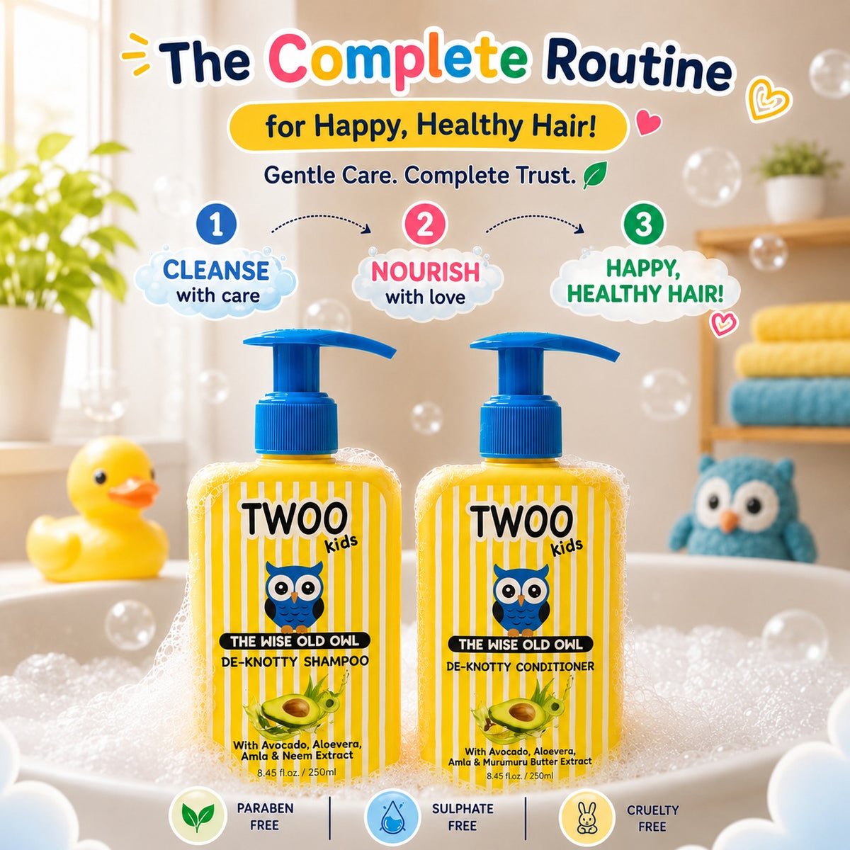 TWOO Kids shampoo and conditioner routine for happy, healthy hair