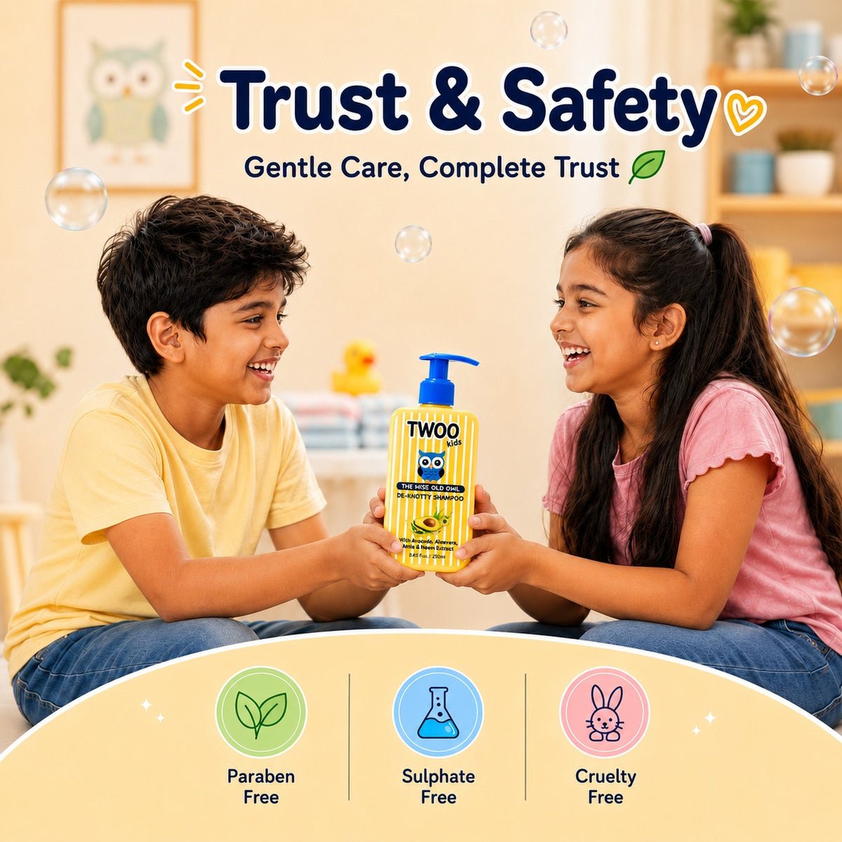 TWOO Kids De-Knotty shampoo — paraben free, sulphate free (SLES free) and cruelty free