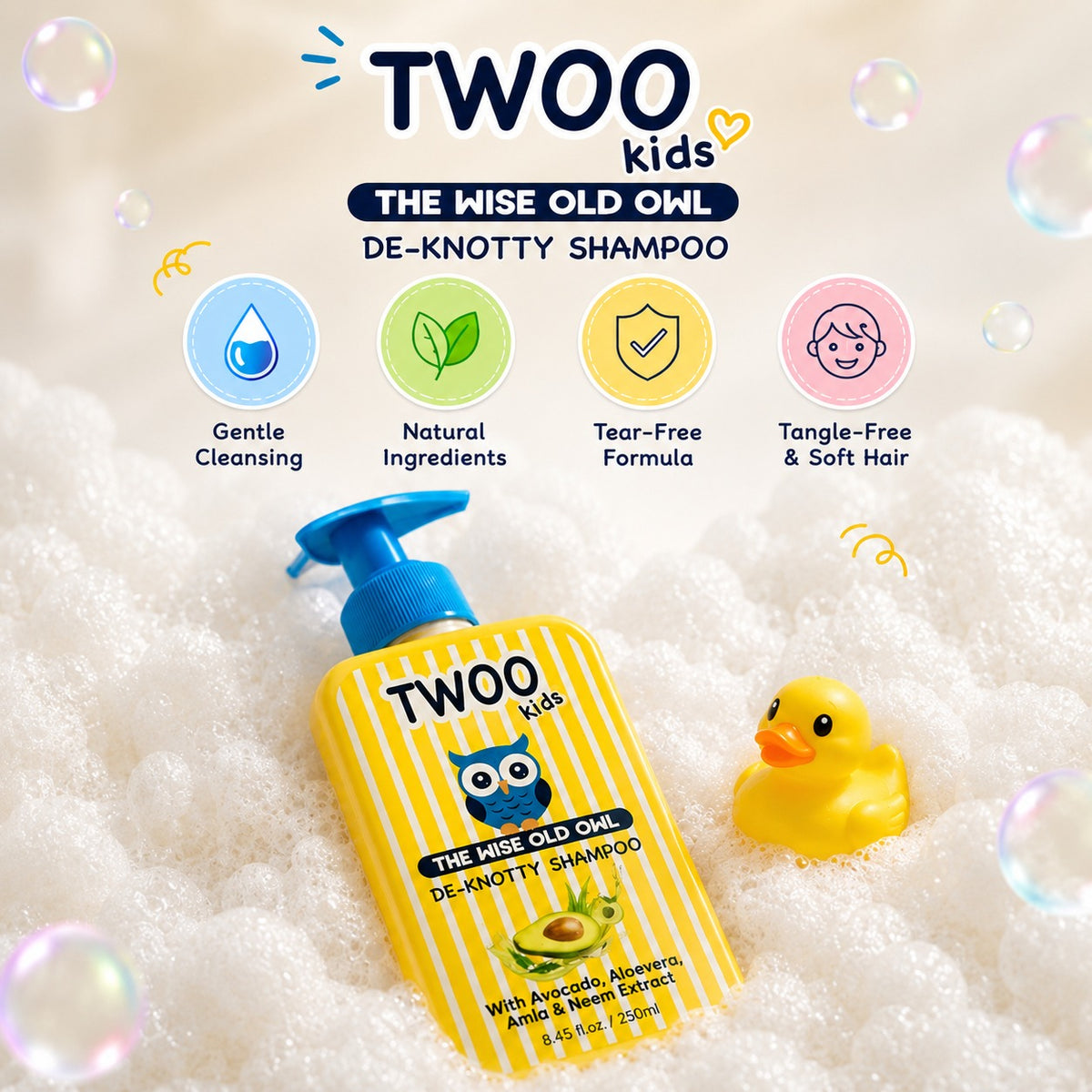 Gentle, tear-free De-Knotty shampoo with natural ingredients for tangle-free, soft hair